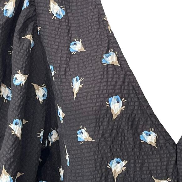 Rebecca Taylor Brigette Blouse Size 10 Hammered Silk Flutter Sleeve Black Floral - Picture 5 of 11